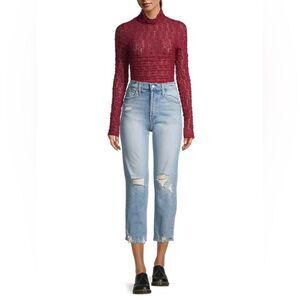 NWOT Free People |  Wo Day & Night Lace Long Sleeve Bodysuit Holly Berry S